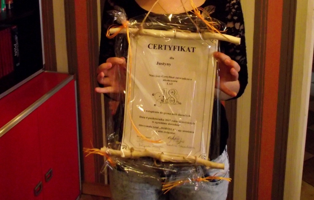 Certyfikat Justynki